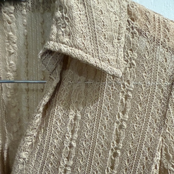 Tan Semi Sheer Lace Women's Button Top Y2K Vampire Diaries Cottagecore Prarie - Picture 5 of 6